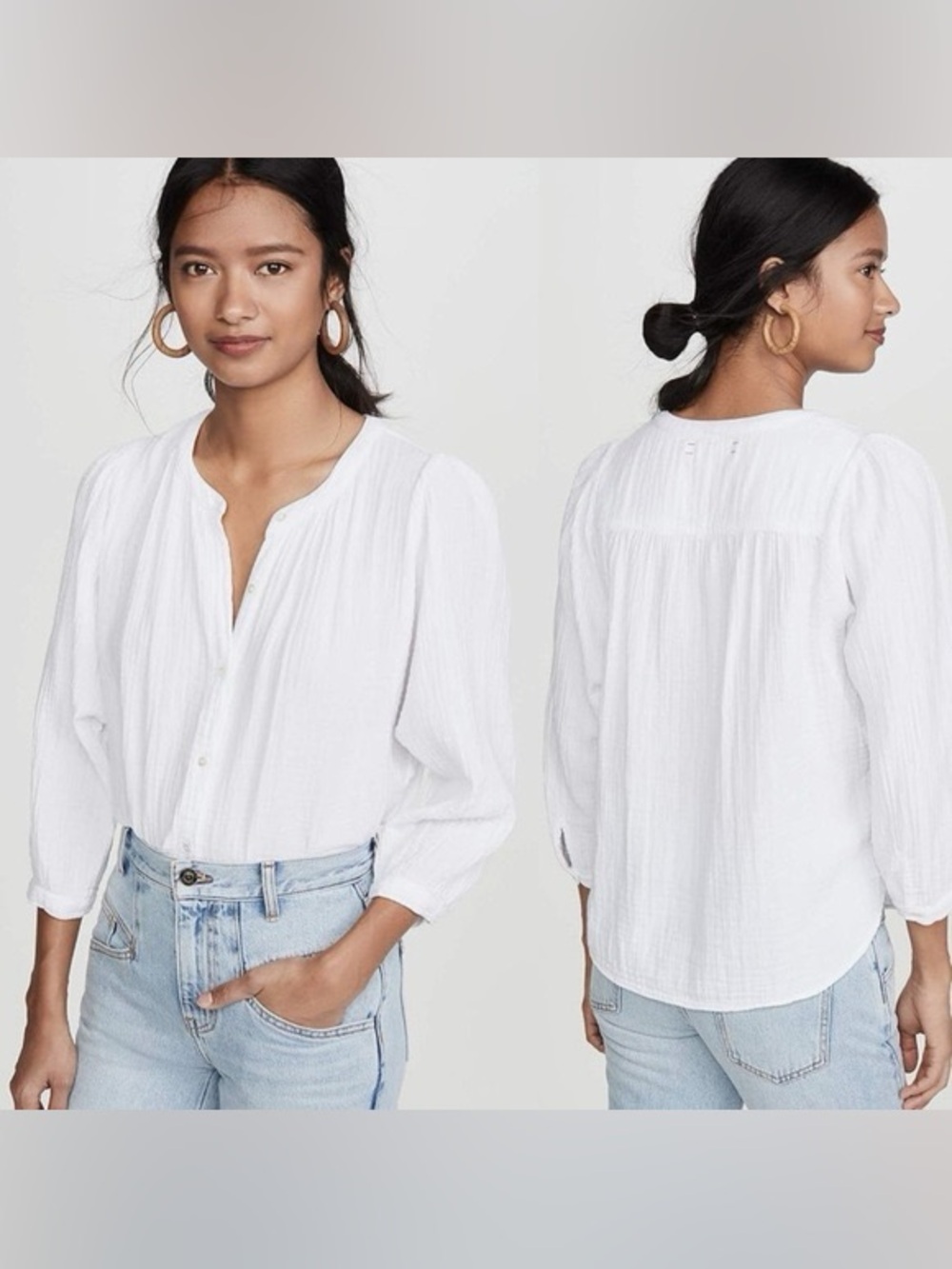 XiRENA White Button Up Blouse Shirt Lark Gauze Cotton Coastal Quiet Luxury Small - Picture 5 of 5